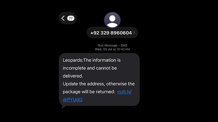 Courier scam screenshot